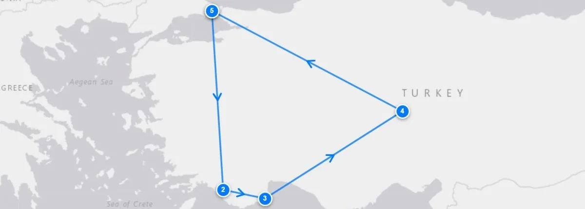 City, Coast And Cappadocia route map